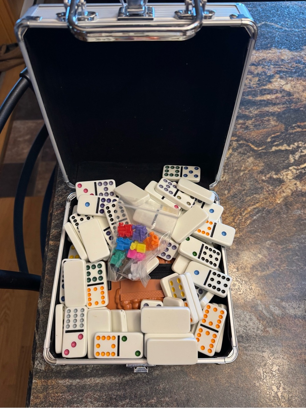 Double 12 Coloured Dot Dominoes Mexican Train Game Set with Aluminum Case